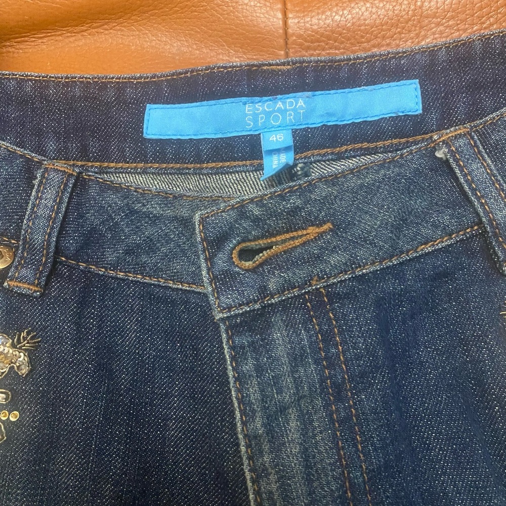 Escada Jeans Rhinestone, embroidery. Size 14. - Picture 3 of 10